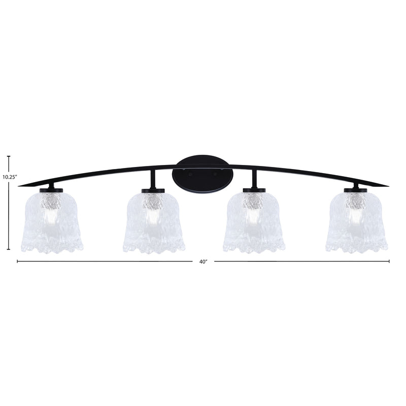 Toltec Kurve 4-Light Bath Bar | Modern Matte Black Steel and Clear Lava Glass | Bathroom Vanity Light | 7.5 x 10.25 in | Model 3724-MB-4230