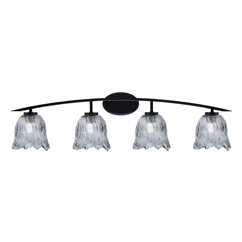 Toltec Kurve 4-Light Bath Bar | Matte Black Steel and Smoke Lava Glass | Bathroom Vanity Light | 7.5 x 10.25 in | Model 3724-MB-4232