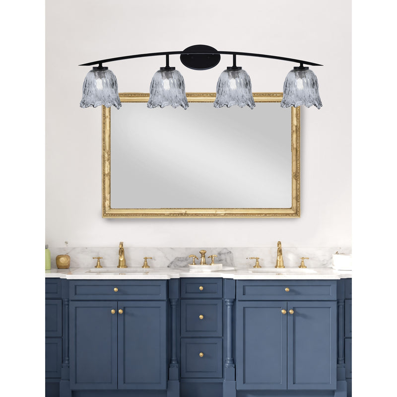 Toltec Kurve 4-Light Bath Bar | Matte Black Steel and Smoke Lava Glass | Bathroom Vanity Light | 7.5 x 10.25 in | Model 3724-MB-4232