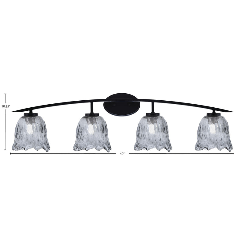 Toltec Kurve 4-Light Bath Bar | Matte Black Steel and Smoke Lava Glass | Bathroom Vanity Light | 7.5 x 10.25 in | Model 3724-MB-4232