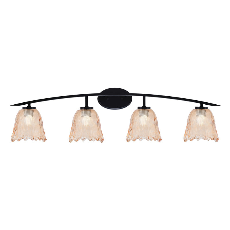 Toltec Kurve 4-Light Bath Bar | Matte Black Steel and Amber Lava Glass | Bathroom Vanity Light | 7.5 x 10.25 in | Model 3724-MB-4233