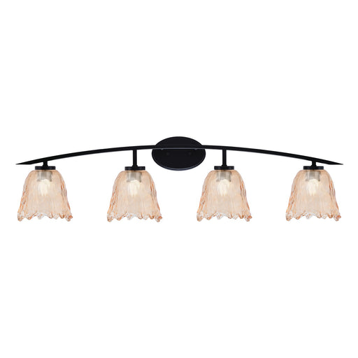 Toltec Kurve 4-Light Bath Bar | Matte Black Steel and Amber Lava Glass | Bathroom Vanity Light | 7.5 x 10.25 in | Model 3724-MB-4233