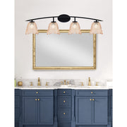Toltec Kurve 4-Light Bath Bar | Matte Black Steel and Amber Lava Glass | Bathroom Vanity Light | 7.5 x 10.25 in | Model 3724-MB-4233