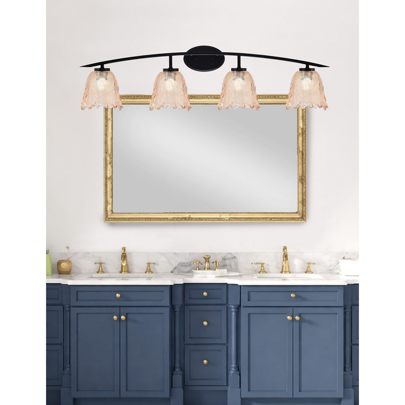 Toltec Kurve 4-Light Bath Bar | Matte Black Steel and Amber Lava Glass | Bathroom Vanity Light | 7.5 x 10.25 in | Model 3724-MB-4233