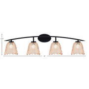 Toltec Kurve 4-Light Bath Bar | Matte Black Steel and Amber Lava Glass | Bathroom Vanity Light | 7.5 x 10.25 in | Model 3724-MB-4233