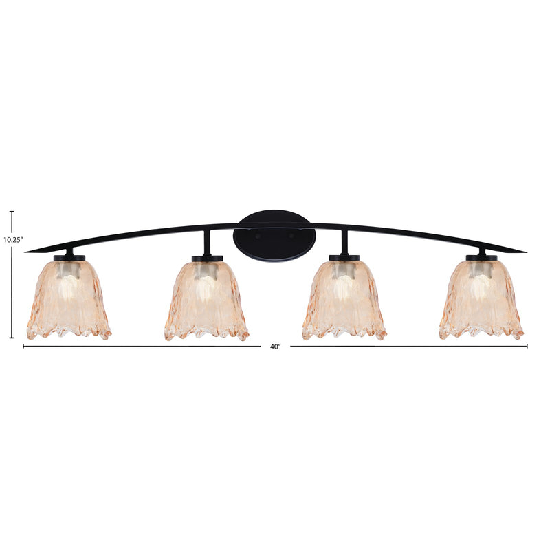 Toltec Kurve 4-Light Bath Bar | Matte Black Steel and Amber Lava Glass | Bathroom Vanity Light | 7.5 x 10.25 in | Model 3724-MB-4233
