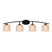 Toltec Kurve 40in 4-Light Vanity Light | Modern Matte Black Steel and Amber Textured Glass | Bathroom Vanity | 40 x 7.5 x 9.5 in | Model 3724-MB-4613