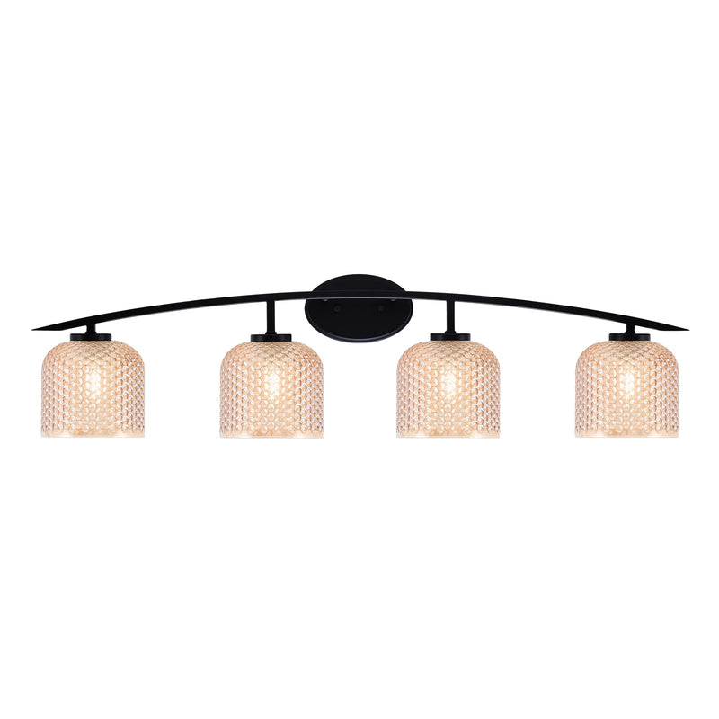 Toltec Kurve 40in 4-Light Vanity Light | Modern Matte Black Steel and Amber Textured Glass | Bathroom Vanity | 40 x 7.5 x 9.5 in | Model 3724-MB-4613