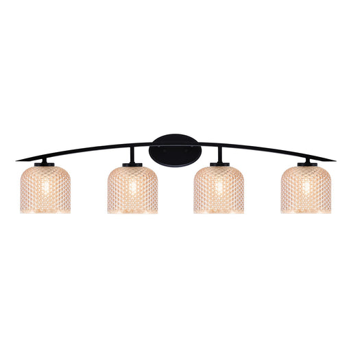 Toltec Kurve 40in 4-Light Vanity Light | Modern Matte Black Steel and Amber Textured Glass | Bathroom Vanity | 40 x 7.5 x 9.5 in | Model 3724-MB-4613