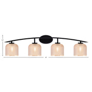 Toltec Kurve 40in 4-Light Vanity Light | Modern Matte Black Steel and Amber Textured Glass | Bathroom Vanity | 40 x 7.5 x 9.5 in | Model 3724-MB-4613
