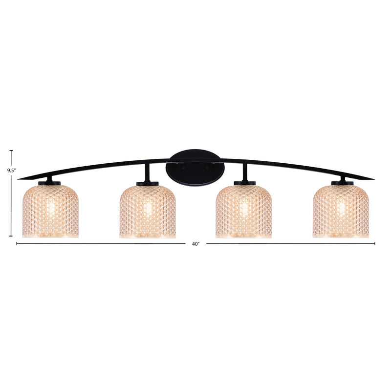Toltec Kurve 40in 4-Light Vanity Light | Modern Matte Black Steel and Amber Textured Glass | Bathroom Vanity | 40 x 7.5 x 9.5 in | Model 3724-MB-4613