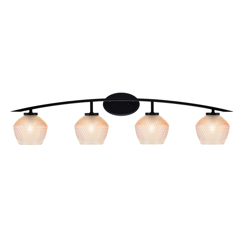 Toltec Kurve 40in 4-Light Bath Bar | Matte Black Steel and Amber Textured Glass | Bathroom Vanity | 40 x 7.75 x 9.5 in | Model 3724-MB-4623
