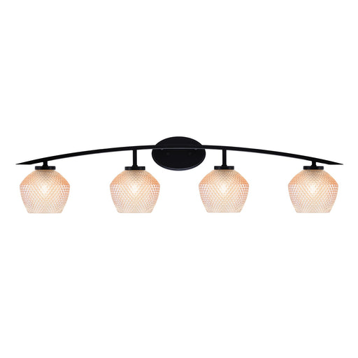 Toltec Kurve 40in 4-Light Bath Bar | Matte Black Steel and Amber Textured Glass | Bathroom Vanity | 40 x 7.75 x 9.5 in | Model 3724-MB-4623