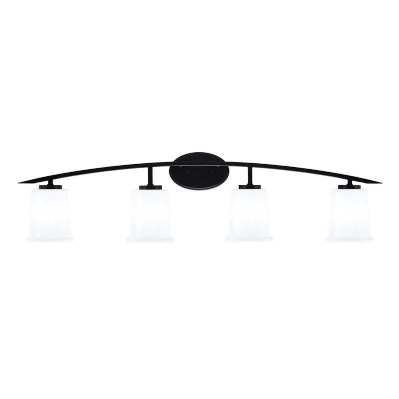 Toltec Kurve 4-Light Bath Bar | Modern Matte Black Steel and White Opal Glass | Bathroom Vanity Light | 7 x 9.5 in | Model 3724-MB-5031