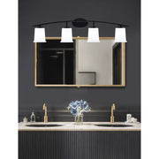 Toltec Kurve 4-Light Bath Bar | Modern Matte Black Steel and White Opal Glass | Bathroom Vanity Light | 7 x 9.5 in | Model 3724-MB-5031