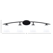 Toltec Kurve 4-Light Bath Bar | Modern Matte Black Steel and White Opal Glass | Bathroom Vanity Light | 7 x 9.5 in | Model 3724-MB-5031
