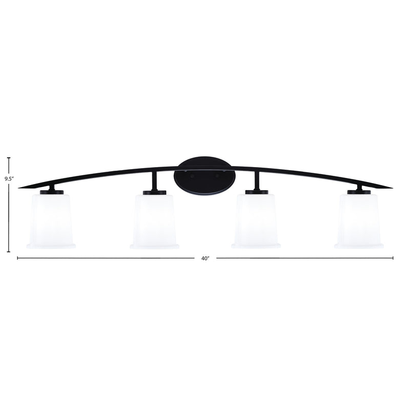 Toltec Kurve 4-Light Bath Bar | Modern Matte Black Steel and White Opal Glass | Bathroom Vanity Light | 7 x 9.5 in | Model 3724-MB-5031