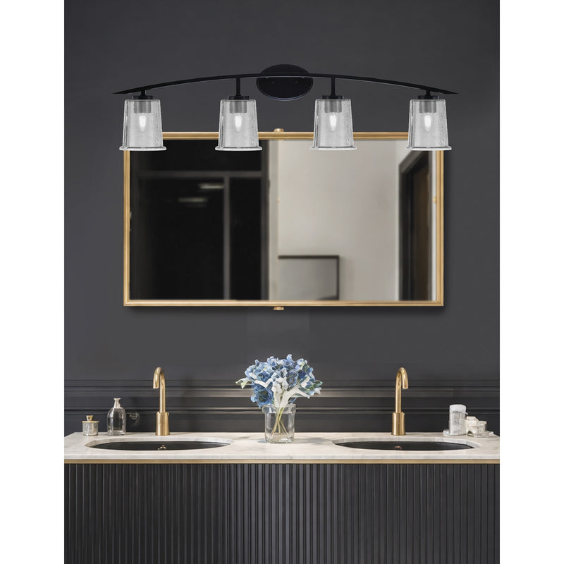 Toltec Kurve 4-Light Bath Bar | Modern Matte Black Steel and Smoke Bubble Glass | Bathroom Vanity Light | 7 x 9.5 in | Model 3724-MB-5032