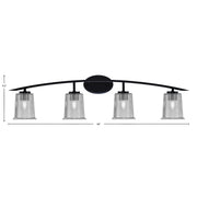 Toltec Kurve 4-Light Bath Bar | Modern Matte Black Steel and Smoke Bubble Glass | Bathroom Vanity Light | 7 x 9.5 in | Model 3724-MB-5032