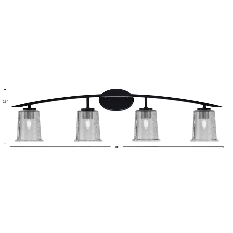Toltec Kurve 4-Light Bath Bar | Modern Matte Black Steel and Smoke Bubble Glass | Bathroom Vanity Light | 7 x 9.5 in | Model 3724-MB-5032