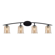 Toltec Kurve 4-Light Bath Bar | Modern Matte Black Steel and Amber Bubble Glass | Bathroom Vanity Light | 7 x 9.5 in | Model 3724-MB-5033