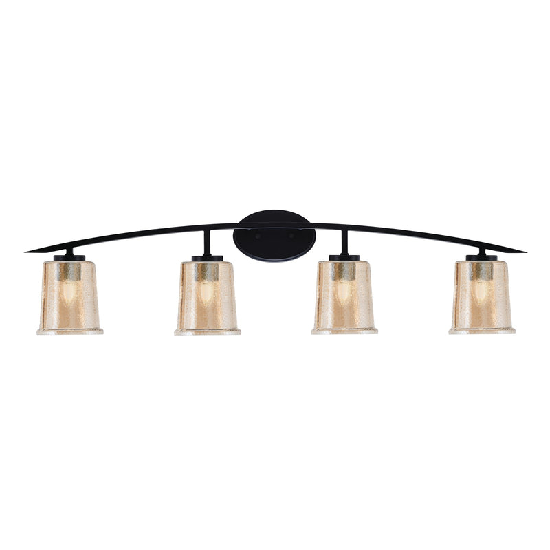Toltec Kurve 4-Light Bath Bar | Modern Matte Black Steel and Amber Bubble Glass | Bathroom Vanity Light | 7 x 9.5 in | Model 3724-MB-5033