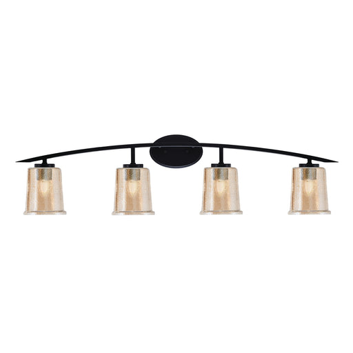 Toltec Kurve 4-Light Bath Bar | Modern Matte Black Steel and Amber Bubble Glass | Bathroom Vanity Light | 7 x 9.5 in | Model 3724-MB-5033