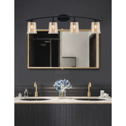 Toltec Kurve 4-Light Bath Bar | Modern Matte Black Steel and Amber Bubble Glass | Bathroom Vanity Light | 7 x 9.5 in | Model 3724-MB-5033