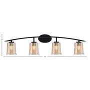 Toltec Kurve 4-Light Bath Bar | Modern Matte Black Steel and Amber Bubble Glass | Bathroom Vanity Light | 7 x 9.5 in | Model 3724-MB-5033