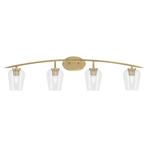 Toltec Kurve 4Lt Bath Bar, Brass, 5" Clear Bubble - 3724-NAB-210