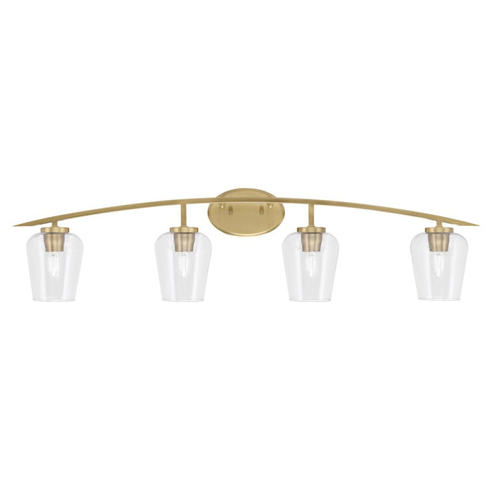 Toltec Kurve 4Lt Bath Bar, Brass, 5" Clear Bubble - 3724-NAB-210