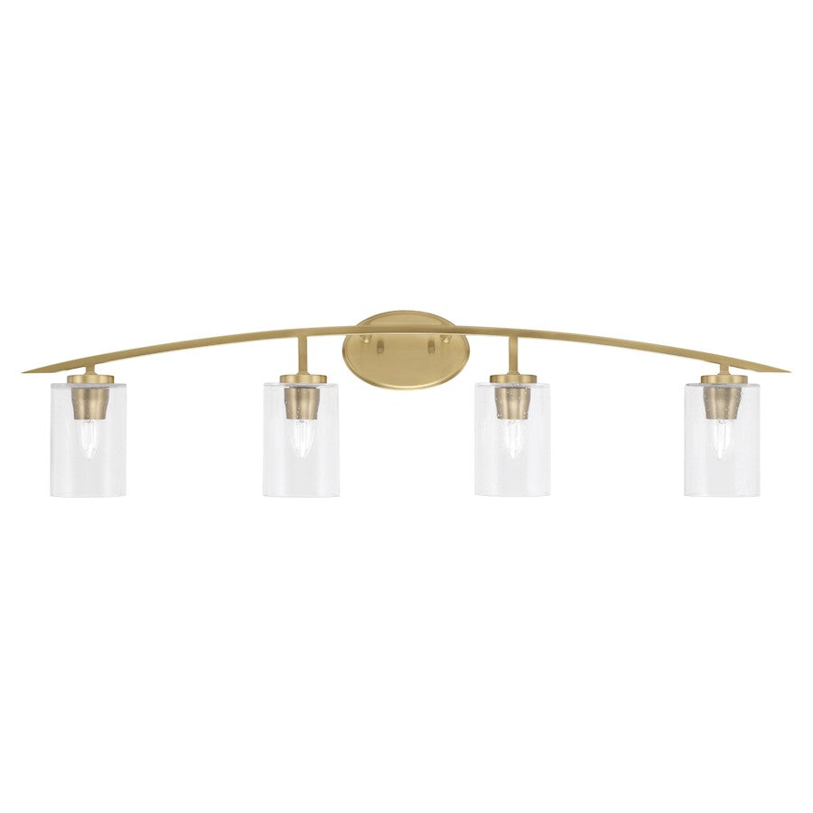 Toltec Kurve 4Lt Bath Bar, Brass, 7" White Muslin - 3724-NAB-212