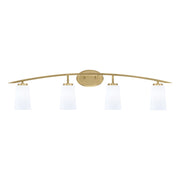 Toltec Kurve 4-Light Bath Bar | New Age Brass Steel and White Opal Glass | Bathroom Vanity Light | 7.25 x 10.5 in | Model 3724-NAB-261