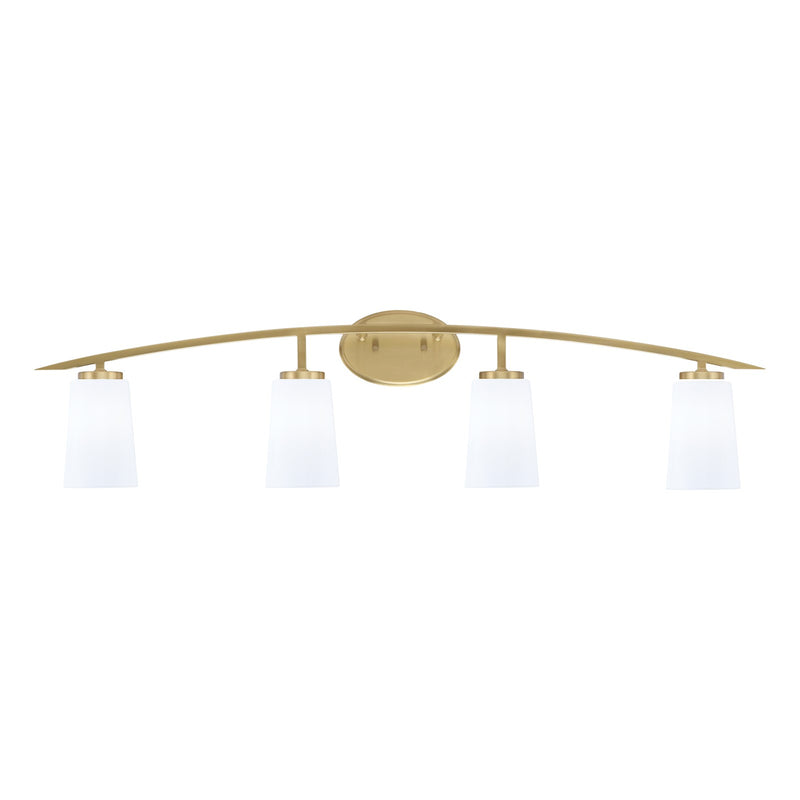 Toltec Kurve 4-Light Bath Bar | New Age Brass Steel and White Opal Glass | Bathroom Vanity Light | 7.25 x 10.5 in | Model 3724-NAB-261