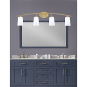 Toltec Kurve 4-Light Bath Bar | New Age Brass Steel and White Opal Glass | Bathroom Vanity Light | 7.25 x 10.5 in | Model 3724-NAB-261