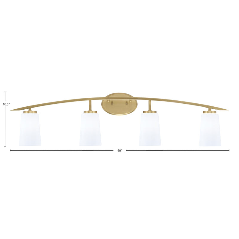 Toltec Kurve 4-Light Bath Bar | New Age Brass Steel and White Opal Glass | Bathroom Vanity Light | 7.25 x 10.5 in | Model 3724-NAB-261