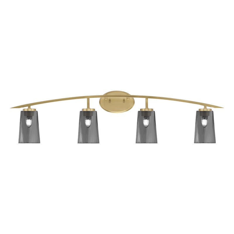 Toltec Kurve 4-Light Bath Bar | New Age Brass Steel and Smoke Bubble Glass | Bathroom Vanity Light | 7.25 x 10.5 in | Model 3724-NAB-262