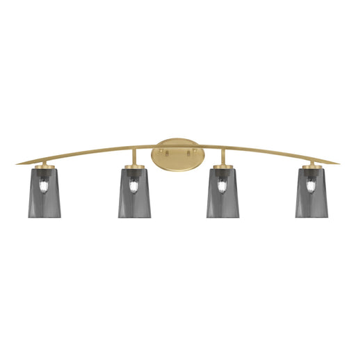 Toltec Kurve 4-Light Bath Bar | New Age Brass Steel and Smoke Bubble Glass | Bathroom Vanity Light | 7.25 x 10.5 in | Model 3724-NAB-262