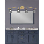 Toltec Kurve 4-Light Bath Bar | New Age Brass Steel and Smoke Bubble Glass | Bathroom Vanity Light | 7.25 x 10.5 in | Model 3724-NAB-262
