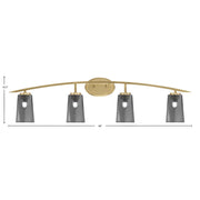 Toltec Kurve 4-Light Bath Bar | New Age Brass Steel and Smoke Bubble Glass | Bathroom Vanity Light | 7.25 x 10.5 in | Model 3724-NAB-262