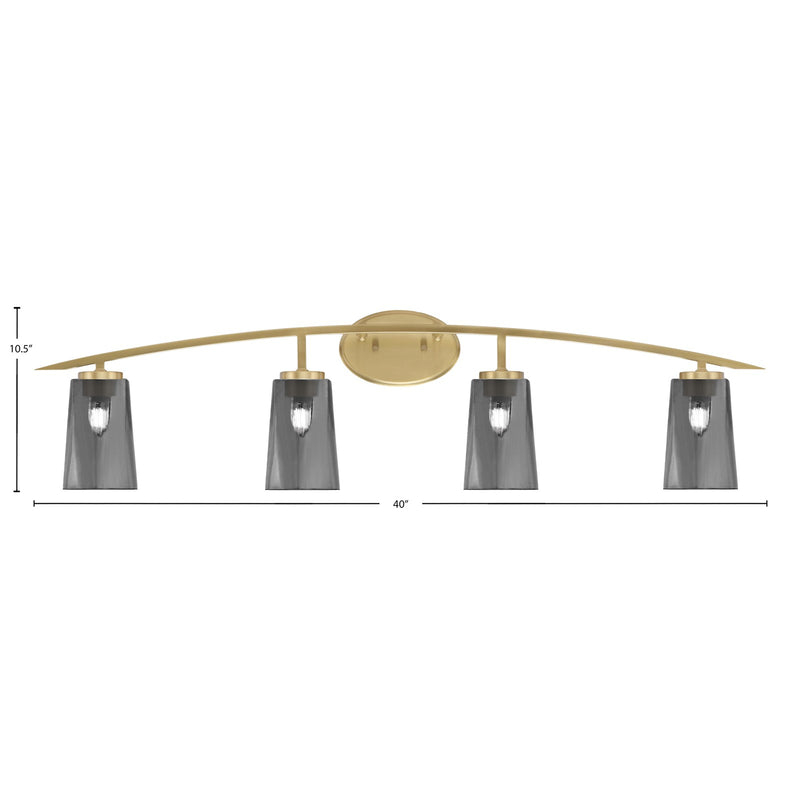 Toltec Kurve 4-Light Bath Bar | New Age Brass Steel and Smoke Bubble Glass | Bathroom Vanity Light | 7.25 x 10.5 in | Model 3724-NAB-262