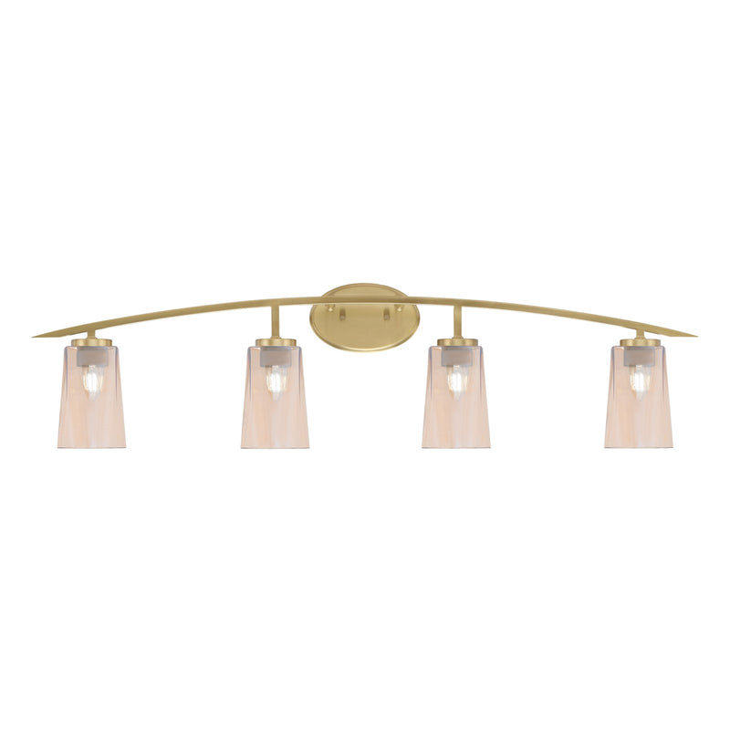 Toltec Kurve 4-Light Bath Bar | Modern New Age Brass and Amber Gradient Glass | Bathroom & Powder Room Vanity Light | 7.25 x 10.5 in | Model 3724-NAB-263