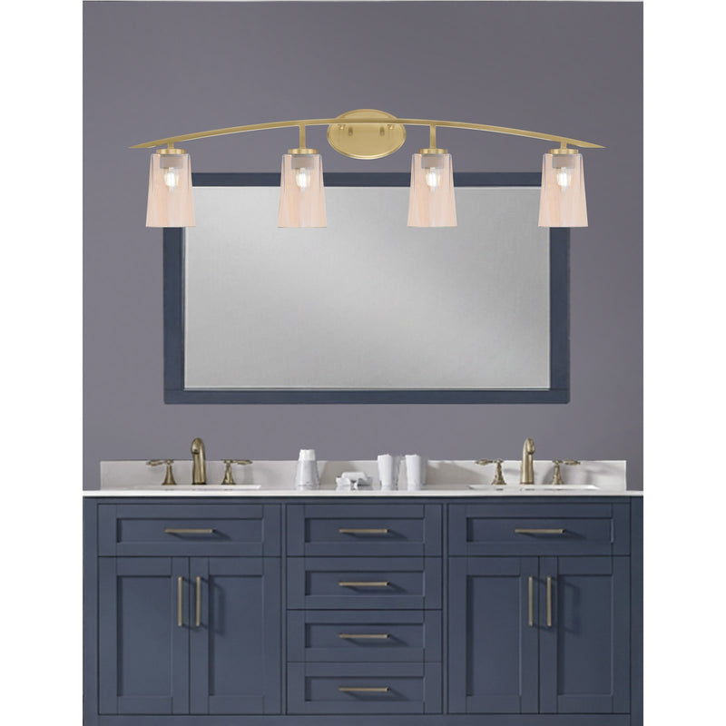 Toltec Kurve 4-Light Bath Bar | Modern New Age Brass and Amber Gradient Glass | Bathroom & Powder Room Vanity Light | 7.25 x 10.5 in | Model 3724-NAB-263