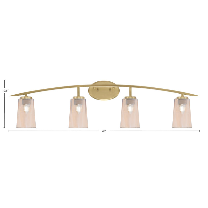 Toltec Kurve 4-Light Bath Bar | Modern New Age Brass and Amber Gradient Glass | Bathroom & Powder Room Vanity Light | 7.25 x 10.5 in | Model 3724-NAB-263