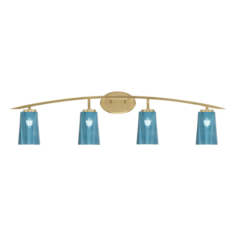 Toltec Kurve 4-Light Bath Bar | Modern New Age Brass and Blue Gradient Glass | Bathroom & Powder Room Vanity Light | 7.25 x 10.5 in | Model 3724-NAB-265