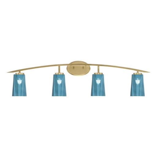 Toltec Kurve 4-Light Bath Bar | Modern New Age Brass and Blue Gradient Glass | Bathroom & Powder Room Vanity Light | 7.25 x 10.5 in | Model 3724-NAB-265