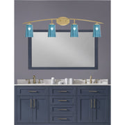 Toltec Kurve 4-Light Bath Bar | Modern New Age Brass and Blue Gradient Glass | Bathroom & Powder Room Vanity Light | 7.25 x 10.5 in | Model 3724-NAB-265