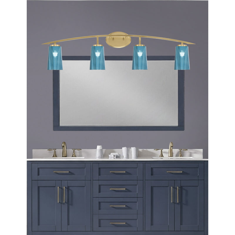 Toltec Kurve 4-Light Bath Bar | Modern New Age Brass and Blue Gradient Glass | Bathroom & Powder Room Vanity Light | 7.25 x 10.5 in | Model 3724-NAB-265