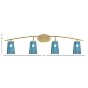 Toltec Kurve 4-Light Bath Bar | Modern New Age Brass and Blue Gradient Glass | Bathroom & Powder Room Vanity Light | 7.25 x 10.5 in | Model 3724-NAB-265