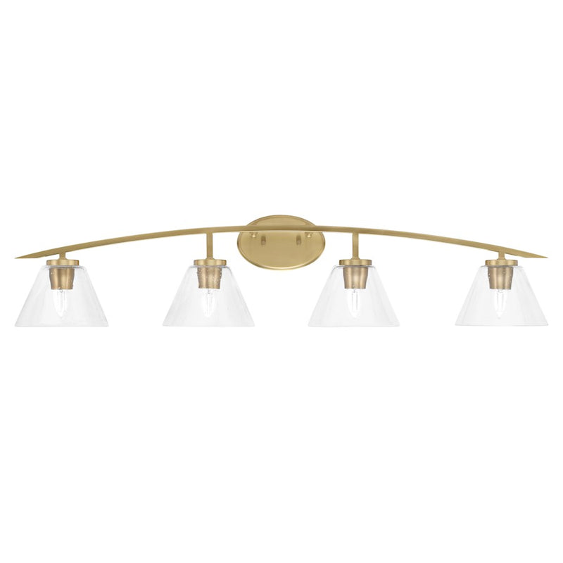 Toltec Kurve 4Lt Bath Bar, Brass, 4" Clear Bubble - 3724-NAB-300